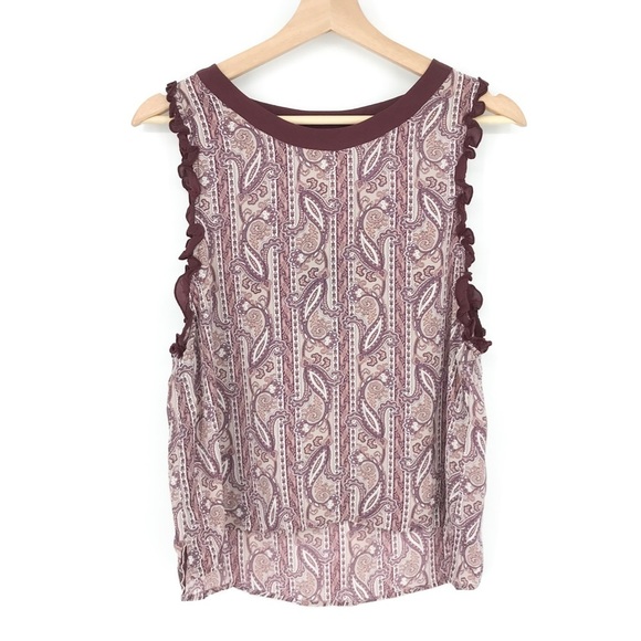 Chaser Womens Tank Top Medium Red Paisley Silk Ruffle Sleeveless High Low NEW - Picture 1 of 3
